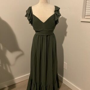 Birdy Grey Olive Green Ruffled Sleeve Maxi Dress